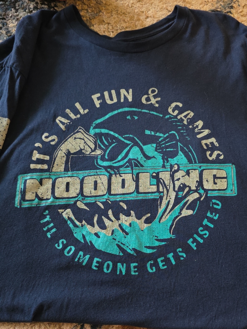 Grunt Style Navy Blue Short Sleeve Tee with Teal and White Graphic